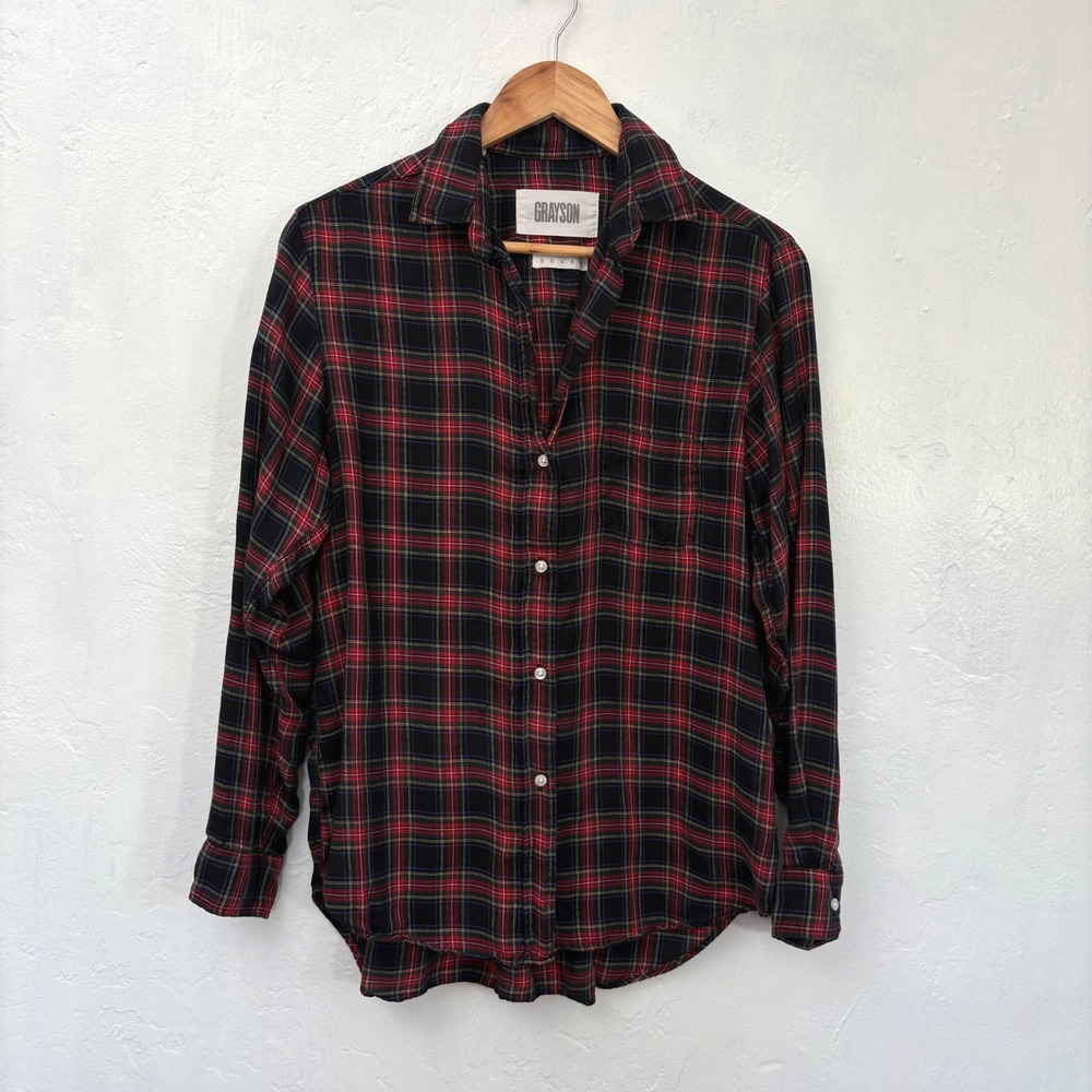 Grayson The Hero Plaid Shirt Women Size Medium 03 Red Blue Button Up